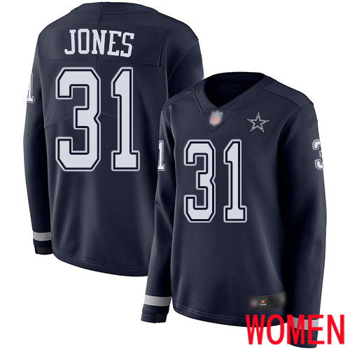 Women Dallas Cowboys Limited Navy Blue Byron Jones #31 Therma Long Sleeve NFL Jersey
